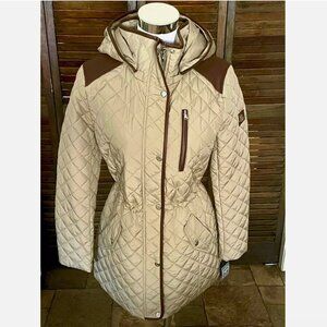 NWT! NEW LAUREN RALPH LAUREN QUILTED HOODED ANORAK PUFFER JACKET BEIGE WOMENS XS